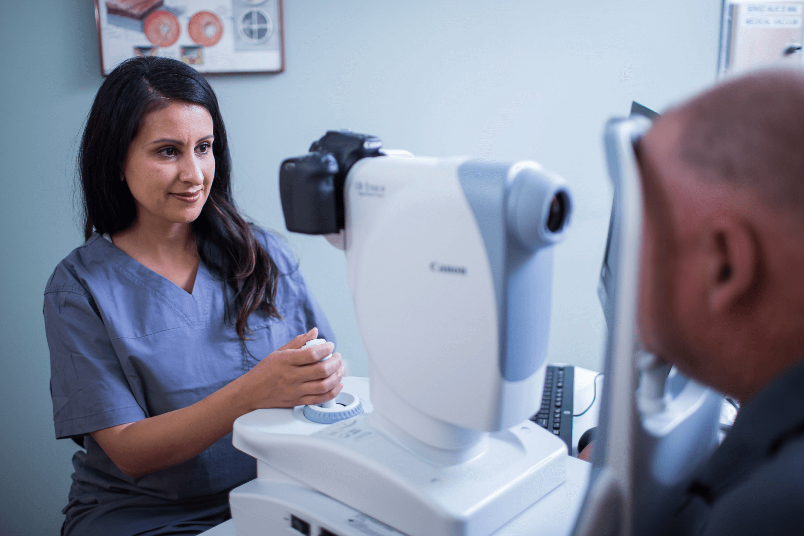 Veteran getting eye exam